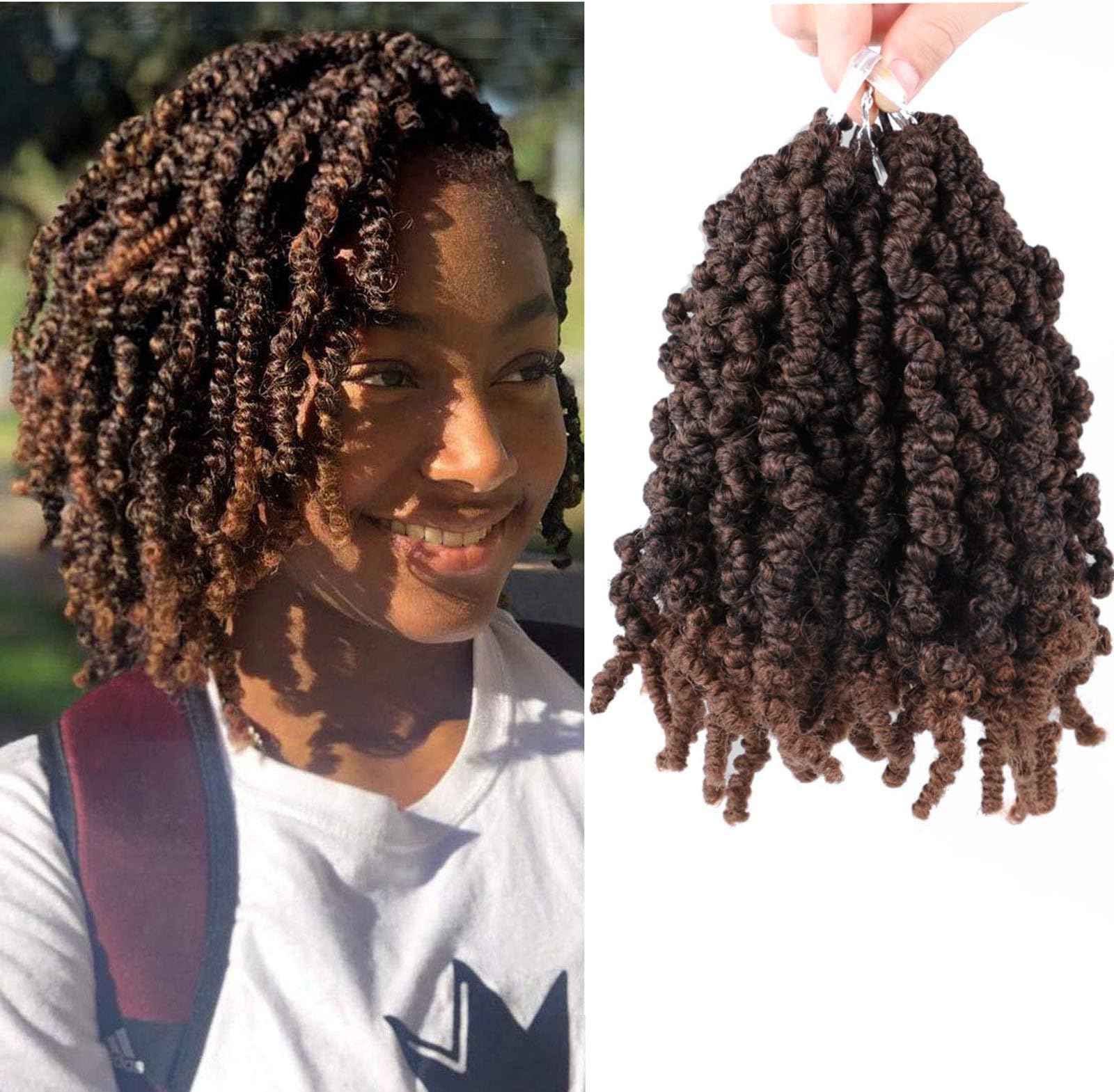 7 Packs Pretwisted Spring Twist Crochet Hair 8 inch Short Passion Twists Bomb Twist Crochet Braids Short Crochet Hair Extensions T30