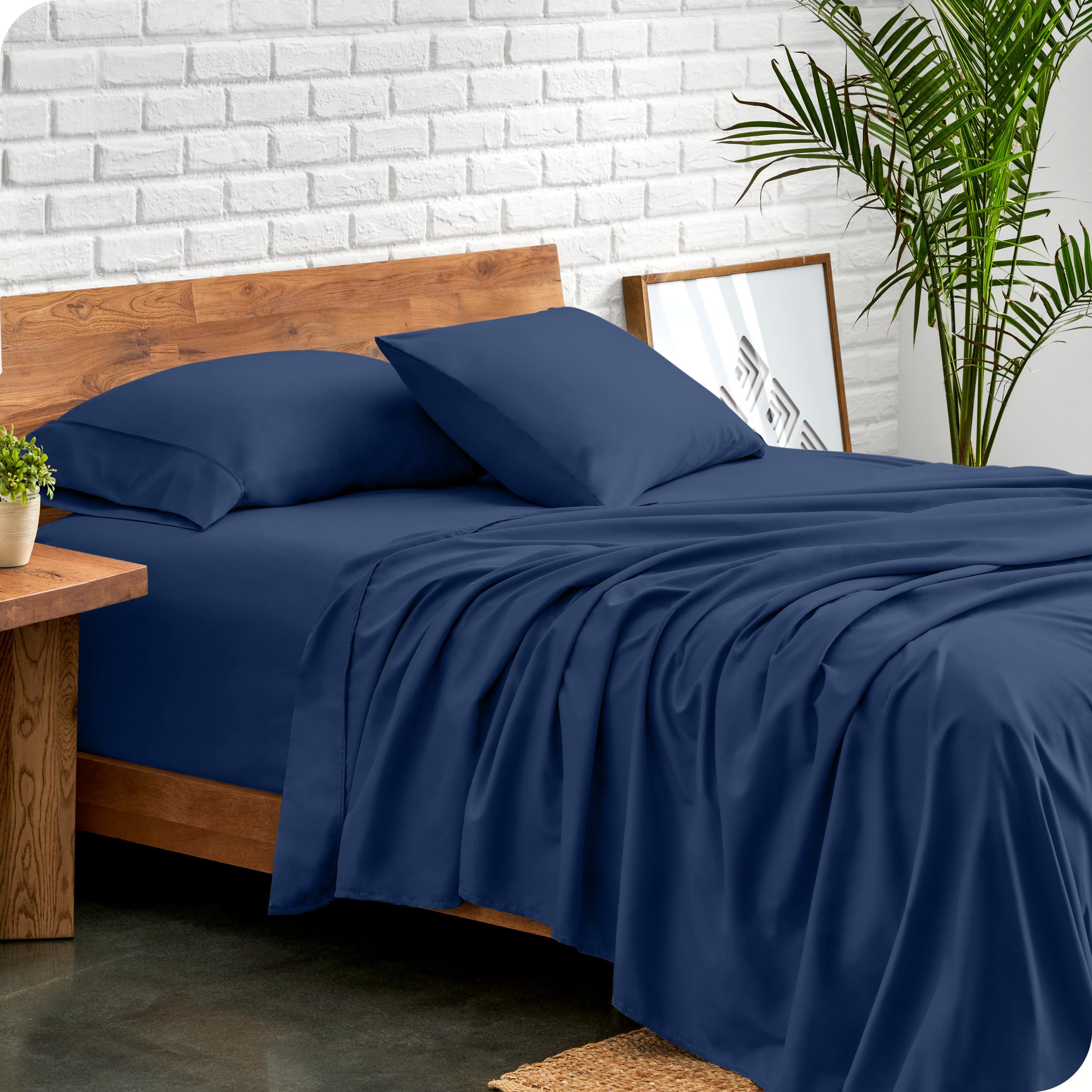Bare Home Bed Sheet Set King Size - Premium 1800 Ultra-Soft Hydro-Brushed Microfibre Sheets - Deep Pocket - 4 Piece Set - Fitted Sheet, Flat Sheet, and 2 Pillowcases (King, Dark Blue)