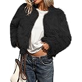 ELLEVEN Women’s Fluffy Faux Fur Cropped Coat – Soft Warm Fashion Winter Jacket with Hooks & Pockets