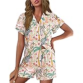 Ekouaer Pajamas for Women Set Button Up Pjs Short Sleeve Ruffle Sleepwear Notch Collar Bride Soft Pj Lounge Sets S-XXL