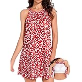 JOYSHAPER Built in Bra Summer Dress Casual Beach Sundress Flowy Halter Dress