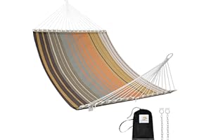 Patio Watcher 13 FT Double Quick Dry Hammock Folding Concealed Steel Spreader Bar Portable Two Person Hammock for Camping Outdoor Patio Yard Beach，450 lbs Capacity，Coffee