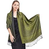 Ciormis Two Tone Silky Paisley Pashmina Shawl Scarf,Soft Women's Rave Jacquard Pashminas Wrap Scarves
