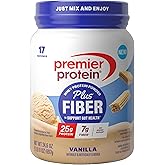 Premier Protein Powder Plus Fiber, Vanilla, 25g Protein, 7g Fiber to Support Gut Health, No Added Sugar (17 Servings)