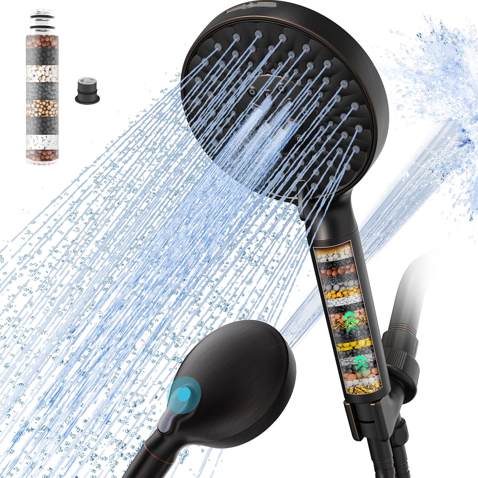 Photo 1 of SR SUN RISE Filtered Shower Head with Handheld, High Pressure 9 Spray Mode ORB Showerhead with Filters, detachable shower head,Water Softener Filters Beads for Hard Water - Remove Chlorine