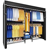 Ulif E12C Pro Heavy Duty Closet Organizer System，Freestanding Clothing Rack, Adjustable Garment Rack 71" W x 16" D x 76.5" H Holds 960 lbs, Black Rack with Black Dustproof Cover