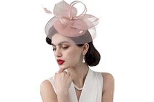 Zivyes Blush Pink Fascinators for Women Kentucky Derby Hats High Tea Pillbox Hat Feather Mesh Headband