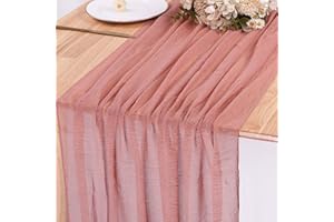 SAJOO 13ft Dusty Blush Cheesecloth Table Runner Long Boho Gauze Table Runner 35x157 Inches Cheese Cloth Table Runner for Wedding Baby Bridal Shower Party Decorations