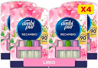 Recarga de ambientador elétrico Ambipur 3Volution Lily and Breeze 80ml, 3 aromas alternados para eliminar odores, 4 recargas (embalagem pode variar)