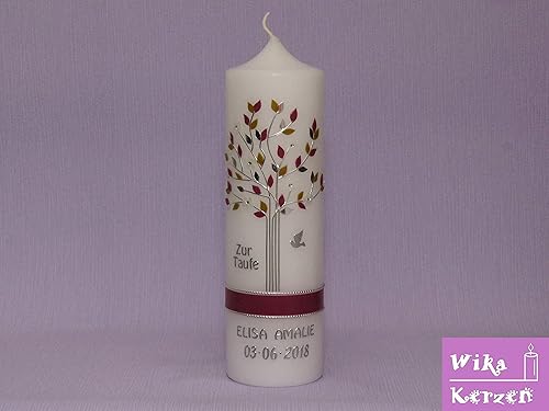Taufkerze Kommunionkerze Lebensbaum Mädchen mit Name und Datum 25x7cm Taufe Kerze