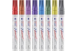 TFIVE Metallic Paint Markers - 8 Colors Oil Based Permanent Paint Pens, Waterproof, Non-Toxic, Medium Tip Metallic Markers fo