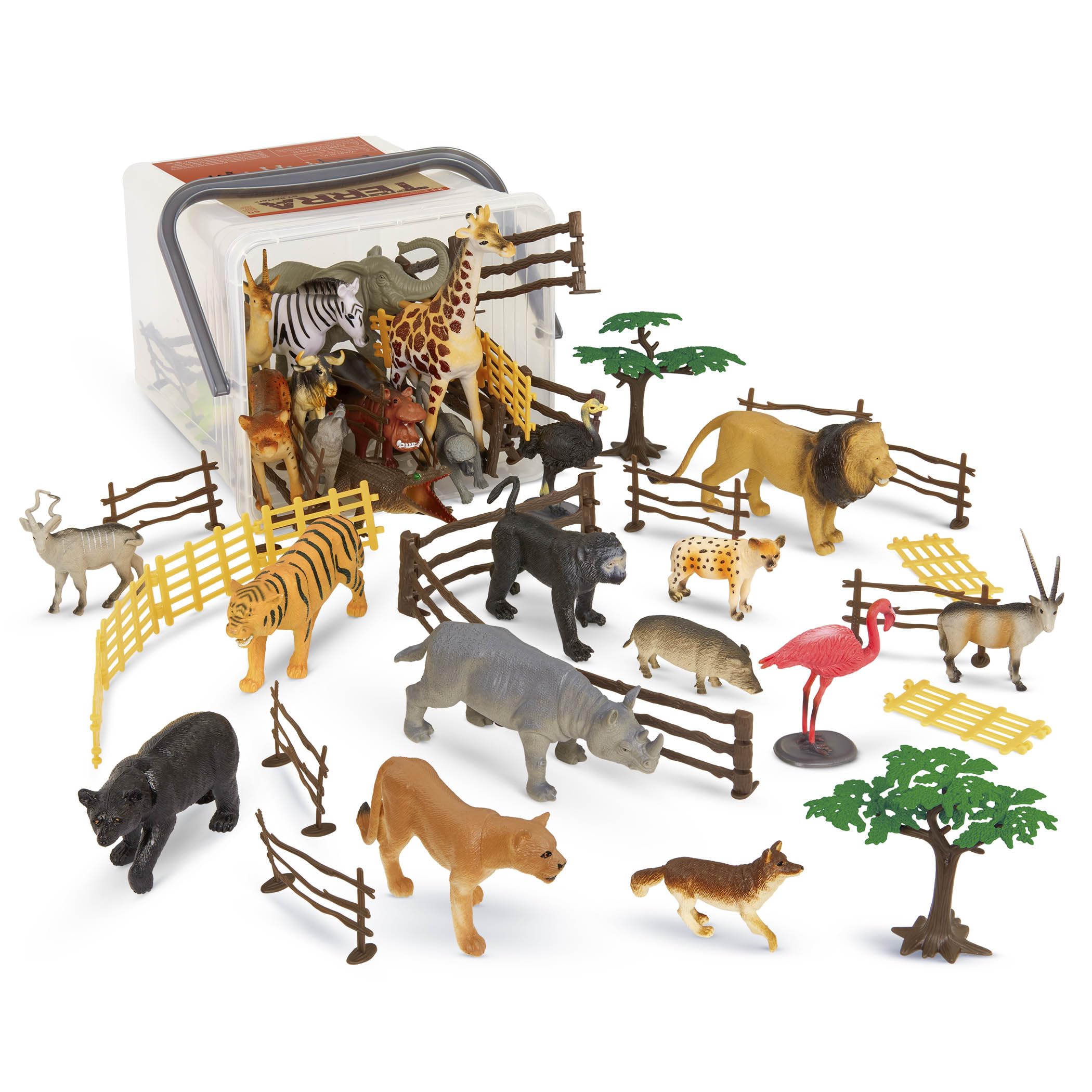 Terra By Battat – 60 Pieces Jungle Animals Playset – Educational Toys for 3+ Years Year Olds – Realistic Plastic Figurines & Accessories – Includes Giraffe, Lion, Tiger, Zebra & More
