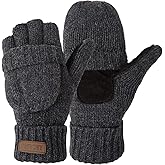 OMECHY Winter Knitted Fingerless Wool Gloves Thermal Insulation Warm Convertible Mittens Flap Cover for Men Women