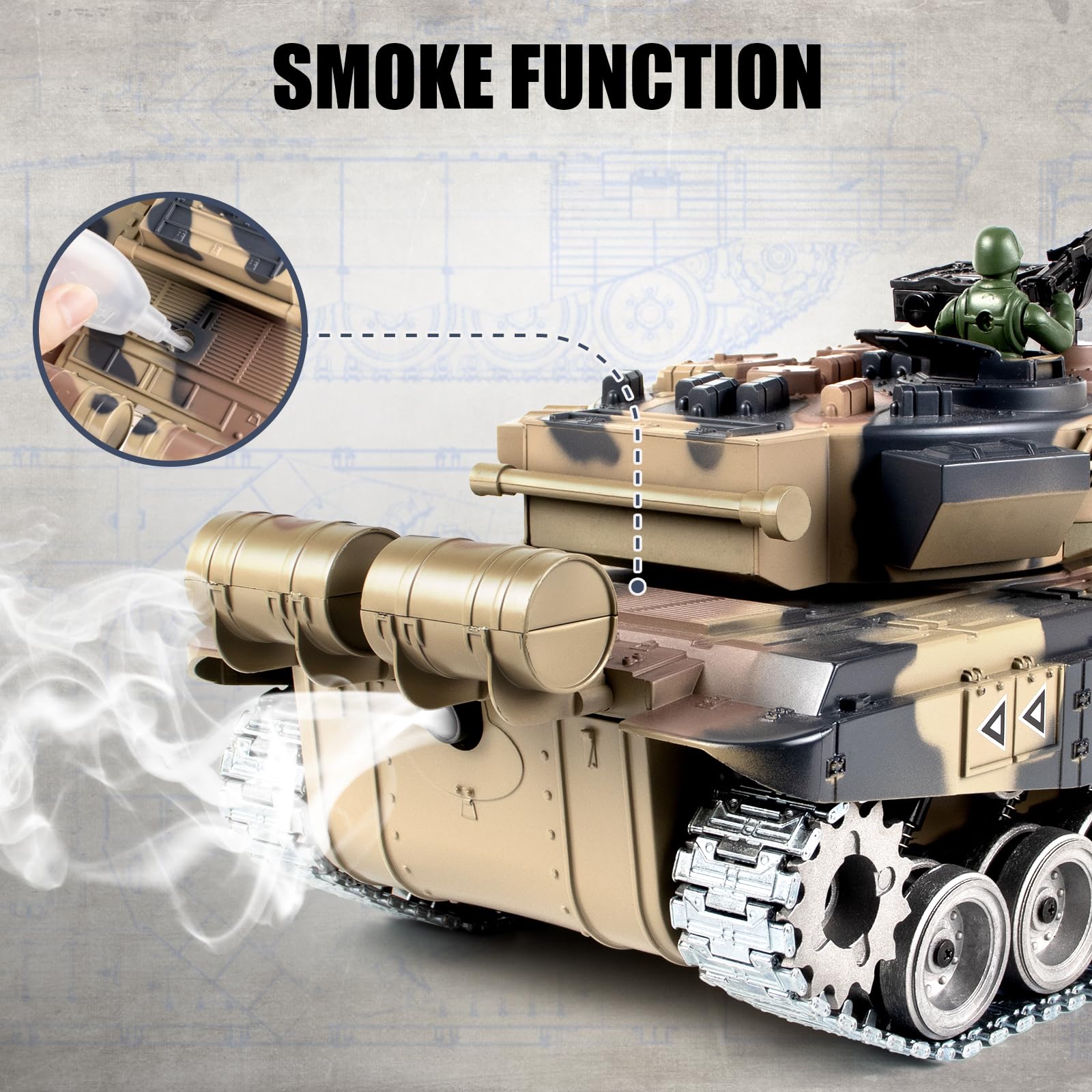 Supdex RC Tank, 1:18 Russian T-90 Metal Tracks Remote Control Model Tank Toys, 2.4Ghz Army Toys with Smoke, Sound and Light, RC Military Vehicle That Shoots BBS and Water Bullets for Adults and Kids