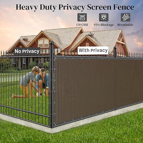 WINPULL BACKYARD PRIVACY FENCE COVER 6FT X 50FT FOR CHAIN LINK & WOOD FENCE, 95% VISIBILITY BLOCK OUTDOOR PRIVACY SCREEN FOR PATIO BALCONY YARD, BREATHABLE 170GSM HDPE MESH WITH REINFORCED GROMMETS