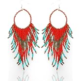 Colorful Boho Earrings, Beaded Earrings for Women, Hoop Dangle, Handmade Bead Tassels, Concerts &amp; Festival Jewelry