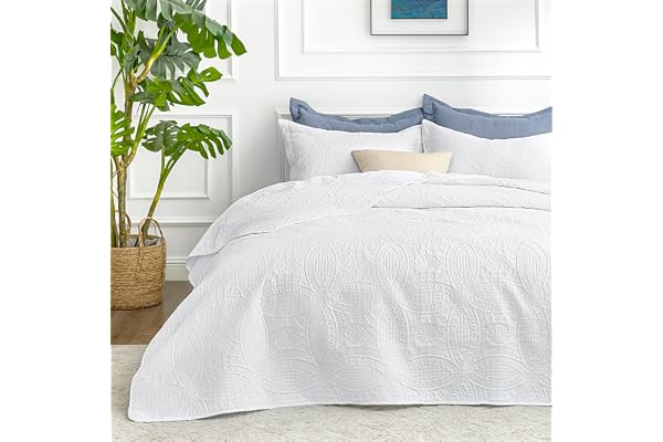 Love's cabin King Size Quilt Set White Bedspreads - Soft Bed Summer Quilt Lightweight Microfiber Bedspread- Modern Style Coin