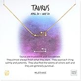 Zodiac 18K Gold Plated CZ Necklace With Message Card, Yellow Gold Color, Anchor Chain, Best Gift Necklace, Size 16 inch + 2 inch Extender, Pendant, Constellation, Gift Card