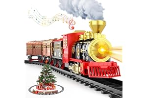 LAOYEBAOHAO Christmas Train Set with Smokes, Lights & Sound Train Set for Under Christmas Tree Stream Locomotive Electric Train Sets for Kids Carriages & Tracks for Trains for Toddlers 3-5,Christmas Tree Train
