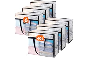 Lifewit 6 Pack Clear Blanket Storage Bags, Foldable Plastic Clothes Organizer with Zipper, Closet Organization Containers and