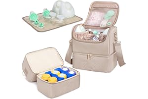 Fasrom Breast Pump Bag with Cooler Compartment Compatible with Momcozy, Medela and Willow Hands Free Pump, Pumping Tote with Waterproof Mat, Camel