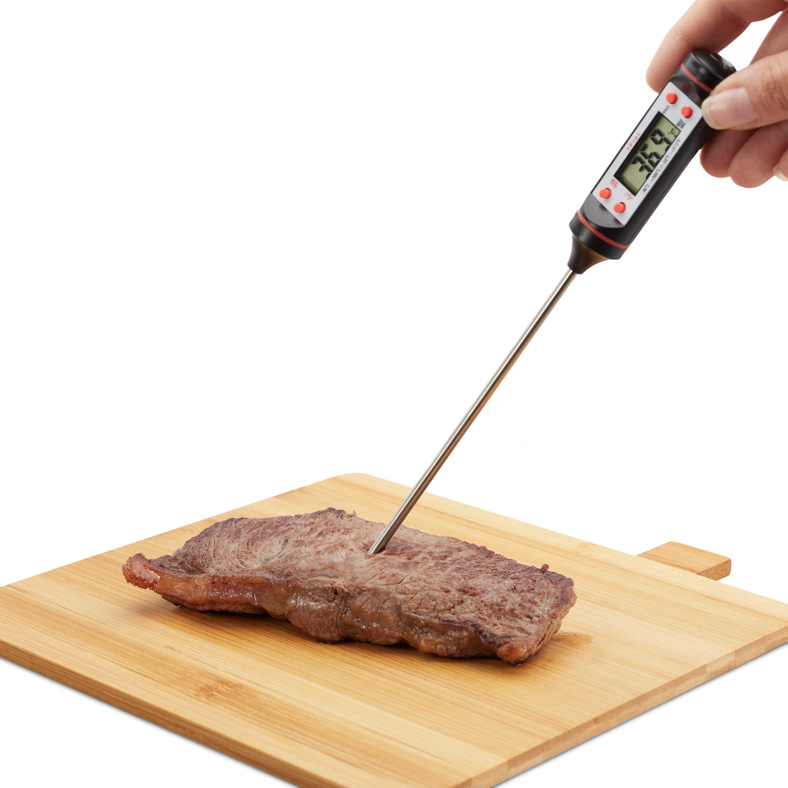 Relaxdays Digital Kitchen Cooking Meat Digital, Container with Hanger, LCD Display, Oven, BBQ, Stainless Steel Probe, Silver/Black