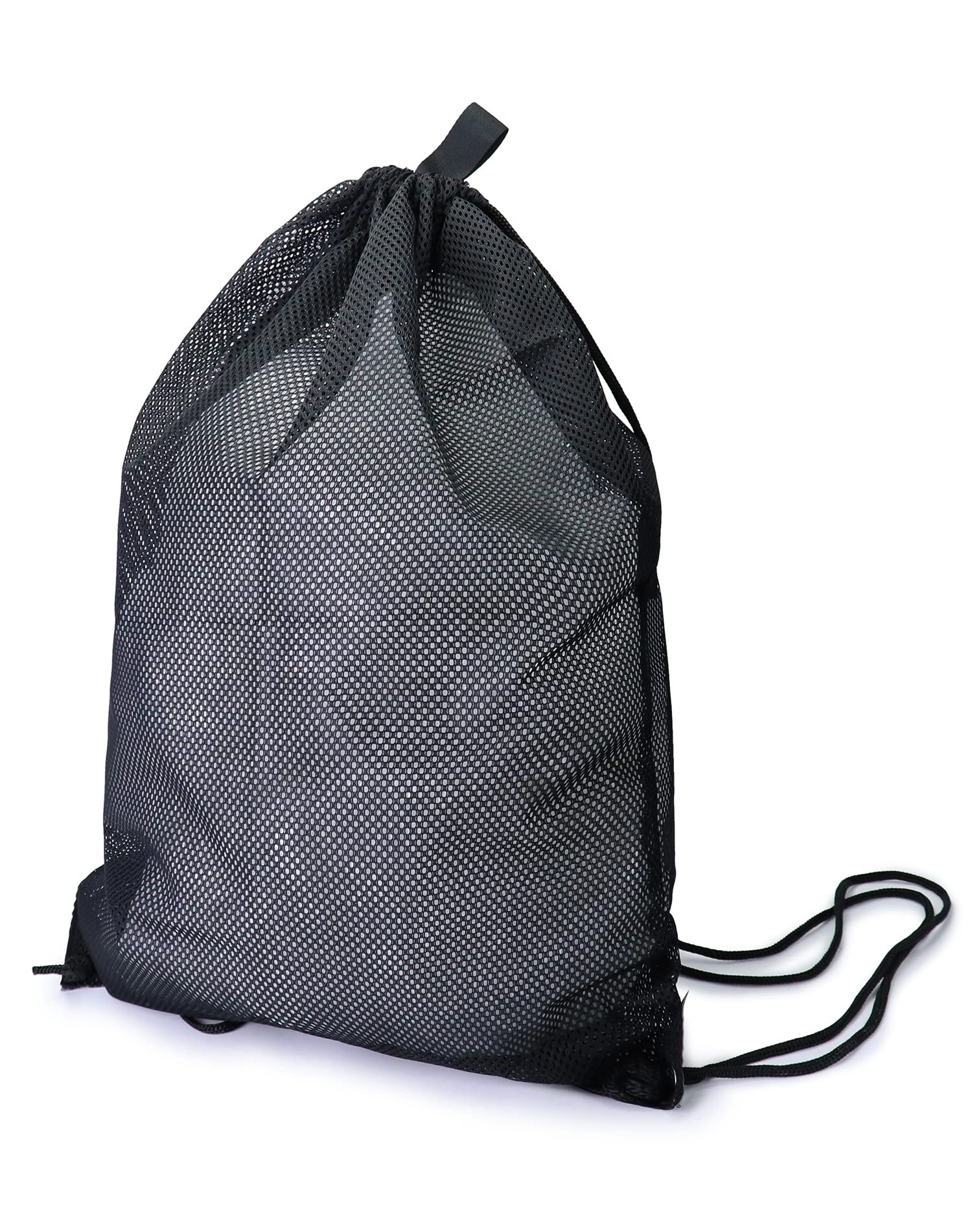 QWORK® Mesh Drawstring Bag - 18 x 24 Inch - Sport Gym Net Bag for Beach Pool Basketball Football (Black)