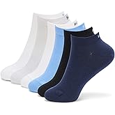 HUGO, 6-Pack Solid Cotton Ankle Socks, Black/White/Navy/Forever Blue, 3-9