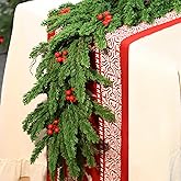 PARTY TONIGHT 6 Ft Christmas Garland, Cedar Garland, Real Touch Norfolk Pine Garlands, Garland Christmas Decorations for Mantle Stairs Railing Fireplace Winter Christmas Decor