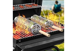 Rolling Grilling Baskets for Outdoor Grill, 2 Pcs BBQ Grill Basket, Stainless Steel Barbeque Grill accessories set, Camping P
