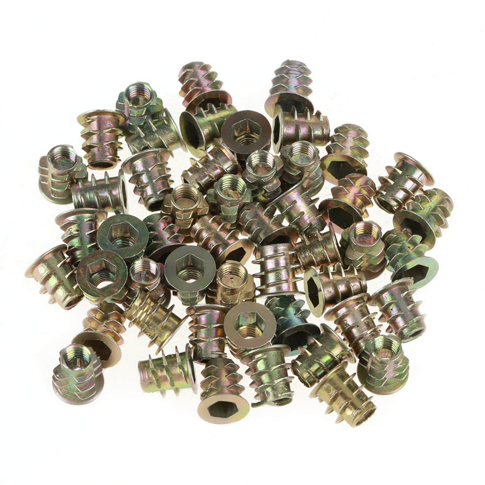 Hex Socket Screw Nut Sets, 50Pcs M5*10mm Zinc Alloy Hex Drive Head Furniture Insert Nuts Threaded for Wood Insert, Hex Drive Head Nuts