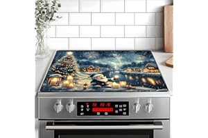 BVBOX Christmas Stove Top Cover Snowman Stove Top Cover for Home Decoration Kitchen Pad Non-Stick Washable Cooktop Covers Countertop Protector Keep Stove Clean 28"x20" (Snowhouse)
