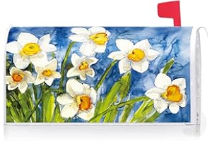 Texupday Narcissus Floral Decoration Mailbox Cover with Magnetic Strip Spring Summer Mailbox Wraps Post Letter Box Cover Standard Size 21" X 18" for Garden Outdoor Yard Decor