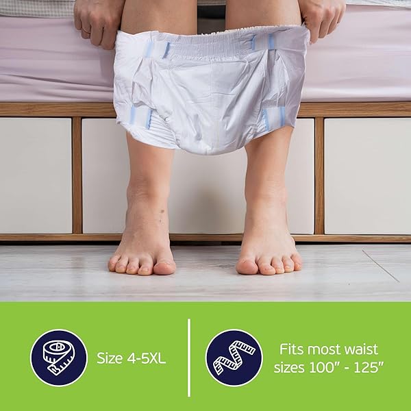 4-5XL ADULT DIAPERS FOR WOMEN AND MEN – 8 BARIATRIC DISPOSABLE BRIEFS WITH TABS AND STRETCHABLE SIDE PANELS – 100% BREATHABLE WITH MAXIMUM ABSORBENCY