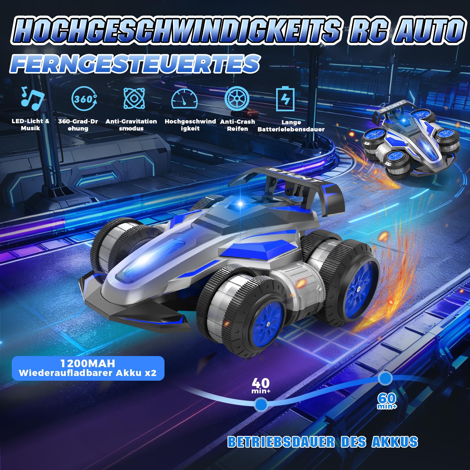 Ferngesteuertes Auto ab 6 7 8 9 10 11 12 Jahre Jungen Spielzeuge RC Auto Kinderspielzeug Outdoor Spielzeugauto 25KM/H mit LED-Licht und Musik Weihnachten Geburtstags Geschenke für Jungen Spielsachen 2