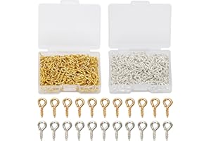 Coolrunner 600pcs Small Screw Eye Pins, 10mm x 4.5mm Eye pins Hooks, Eyelets Screw Threaded Silver Clasps Hooks Eye Screws for Arts DIY Making (Gold+Sliver)