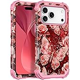 Miqala for iPhone 17 Pro Case,Glow in The Dark Three Layer Heavy Duty Shockproof Protection Hard Plastic Bumper+Soft Silicone Case for iPhone 17 Pro,Pink Gold