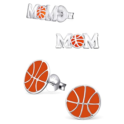 925 plata de ley hipoalergénico Juego de 2 pares baloncesto mamá ...