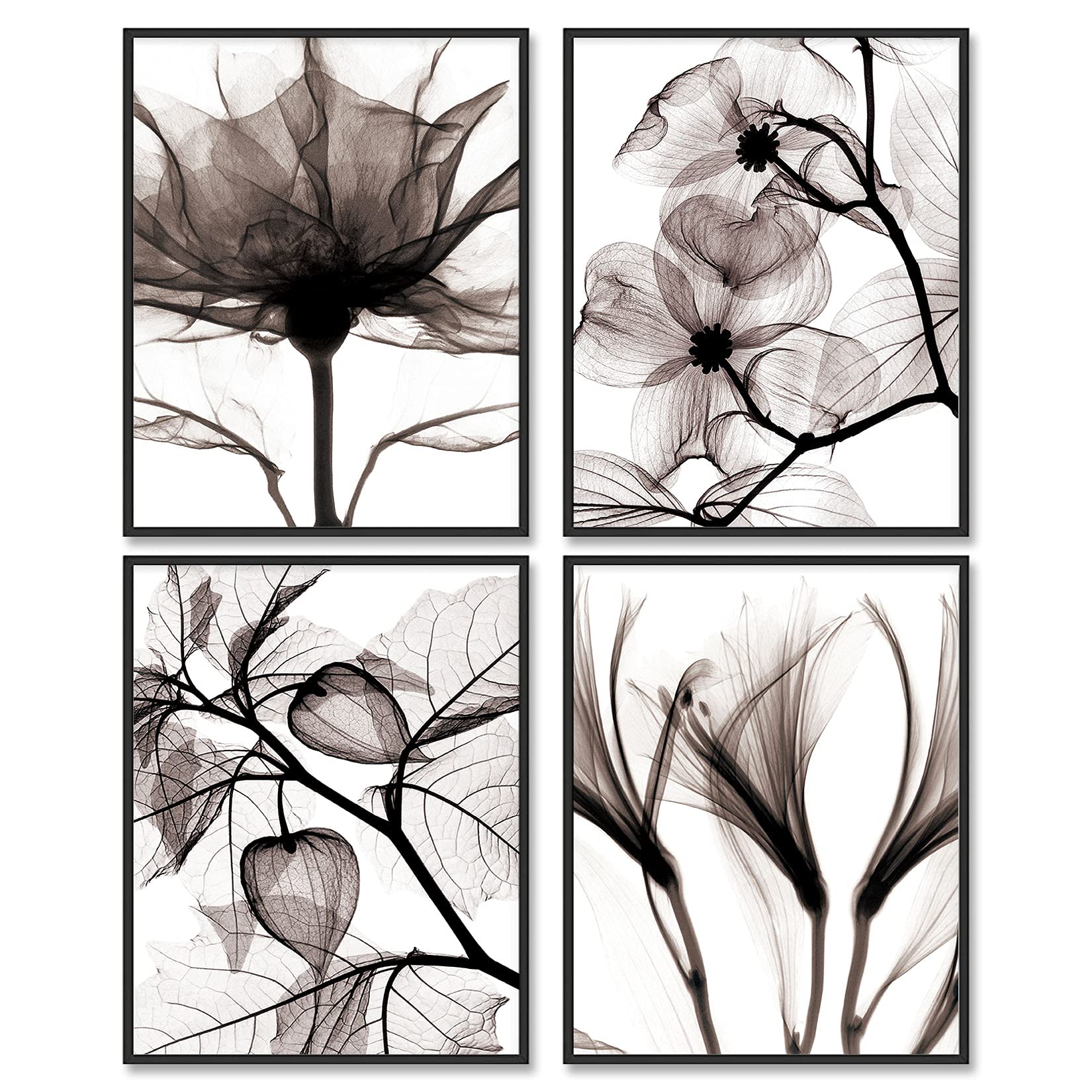 Black and White Wall Art Prints Posters Minimalist Decor, Set of 4, 11x14 Unframed Poster Canvas Prints, Botanical Prints Modern Wall Art Plant Painting
