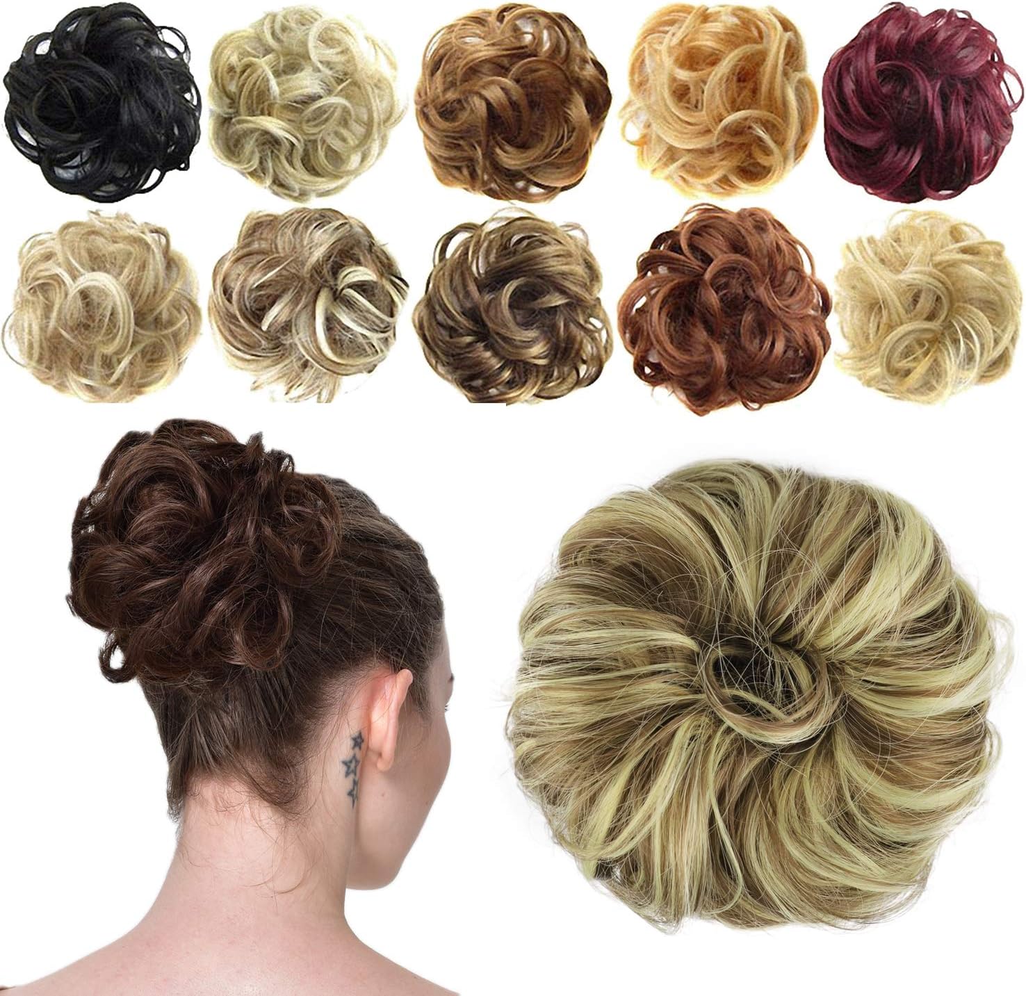 Feshfen Synthetic Hair Bun Extensions Messy Hair Scrunchies Hair