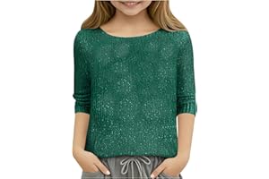 Girls Sequin Tops Long Sleeve Sparkly Glitter T-Shirts Shiny Disco Party Shirts for Kids 5-15 Years