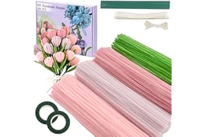 SUZURANA 400 Pcs Pipe Cleaners Craft,4 Assorted Colors Pipe Cleaners Bulk, Chenille Stems for DIY Flower Making Kit with Floral Wires, Gardening Tape,Stamen& Ribbon (Pink)