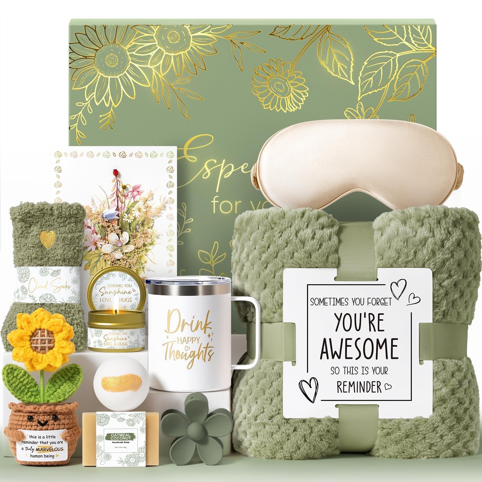 Birthday Gifts for Women Self Care Get Well Soon Gift Baskets, Spa Care Package Thinking of You Gift Set, Sympathy Inspirational Sunflower Mothers Day Easter Gifts for Women Her Mom Friend Sister Wife