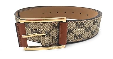 Michael Kors Gürtel BEIGE, Gr.S,M,L,XL Breite 4 cm, goldene rechteckige Schnalle, MK Monogramm, Damengürtel