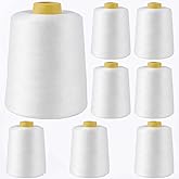 ZEONHEI 8 Pack 64000 Yards White Serger Sewing Thread Cones, Polyester Spool Sewing Thread, Wear Resistance Serger Sewing Machine Thread for Sewing Machine