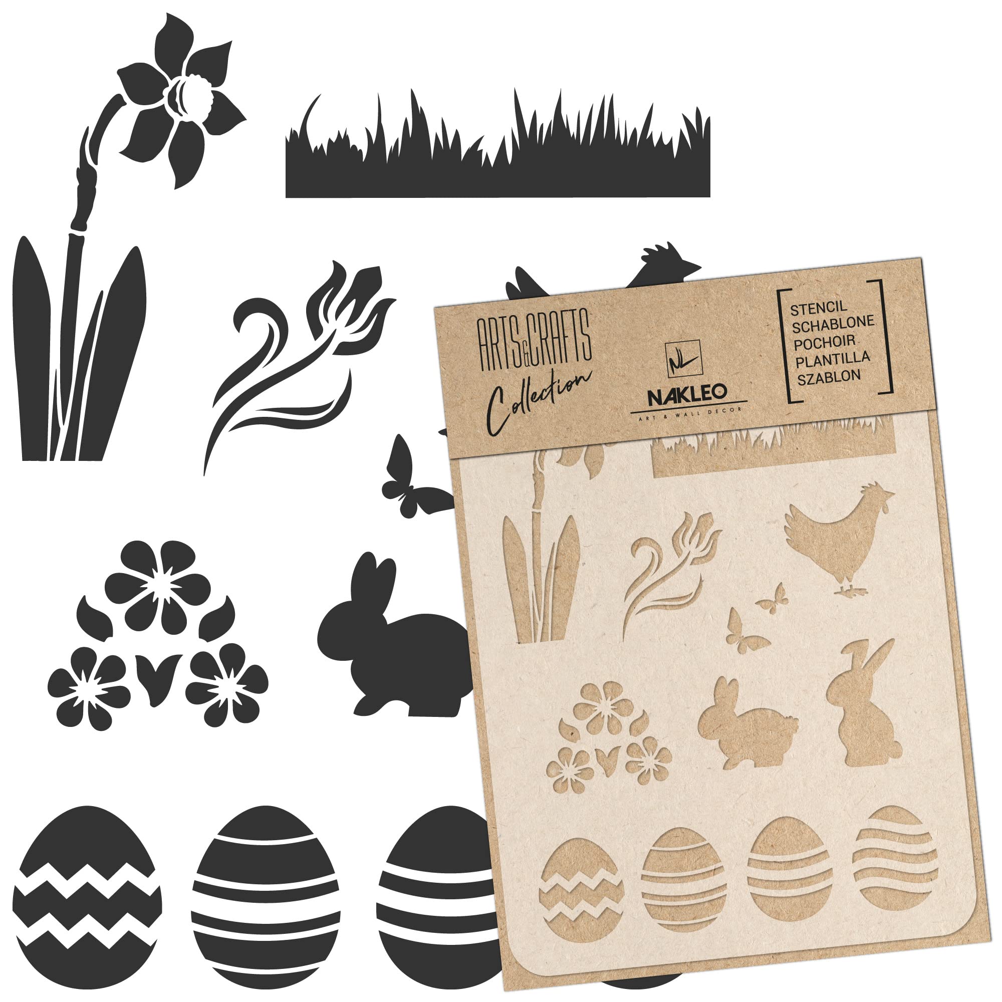 NAKLEO Painting Stencil for Crafts A5 15x21cm, Easter Rabbit Egg Pattern, Reusable Plastic DIY & Scrapbooking Drawing Template, Decoupage Art Home Decor, Wall Wood Fabric Furniture