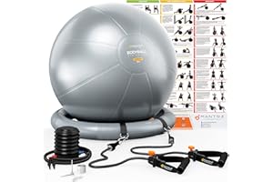 MANTRA SPORTS Exercise Ball Chair, Yoga Ball Chair With Resistance Bands, Pregnancy Ball with Stability Base & Poster. Balance Ball Chair Pilates Ball for Fitness, Home Gym, Physio, Birthing, Office & Working Out