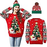 Light Up Christmas Ugly Sweater and Knitted Hat Set for Women with LED Bulbs Christmas