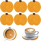 UPINS 6Pcs Pumpkin Crochet Coasters,Fall Themed Drinks Coasters Set | Handcrafted Cotton Yarn Woven, Thanksgiving Halloween Table Decor, Absorbs Liquid Protects Desk, Six Pack Autumn Party Gifts