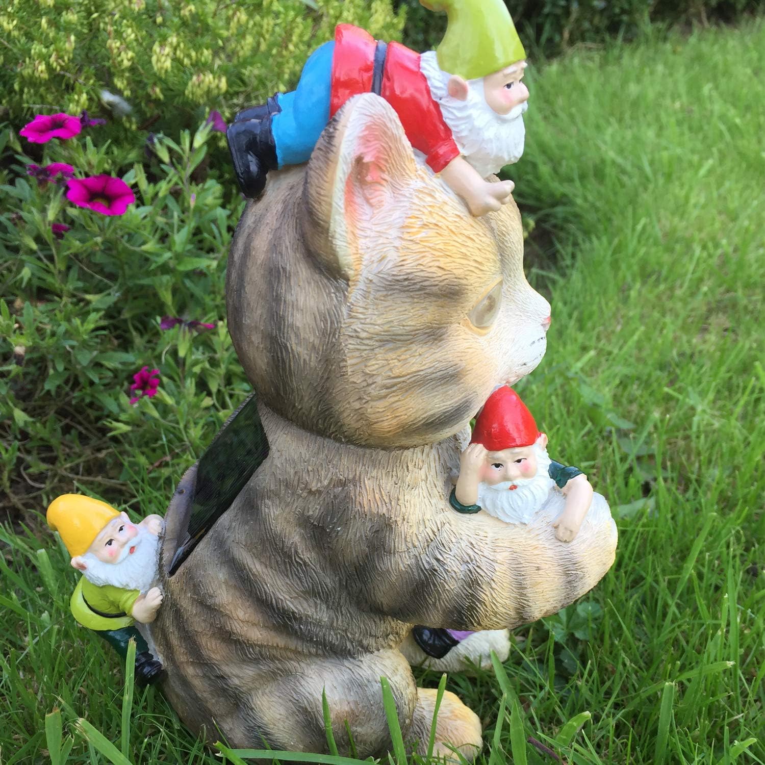 CAT GARDEN GNOME STATUE, Solar Powered Funny Garden Gnomes, Cute Cat Gift, Kitty Gnome Sculpture - Image 4